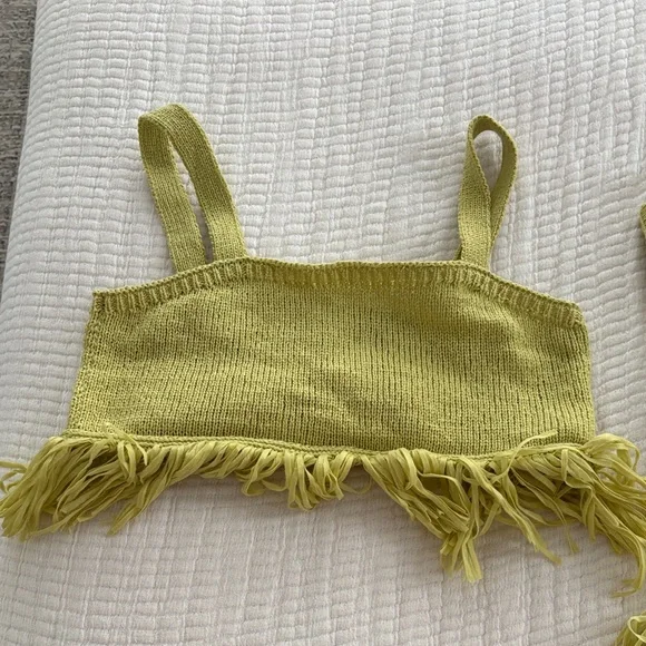 SAYLOR Chartreuse Knit Cropped Tank with Fringe - Picture 3 of 4